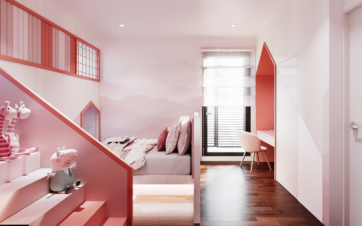 2020 interior design feature wall design fun and playful girls bedroom  Kids Playroom pink bedroom staircase design study bedroom