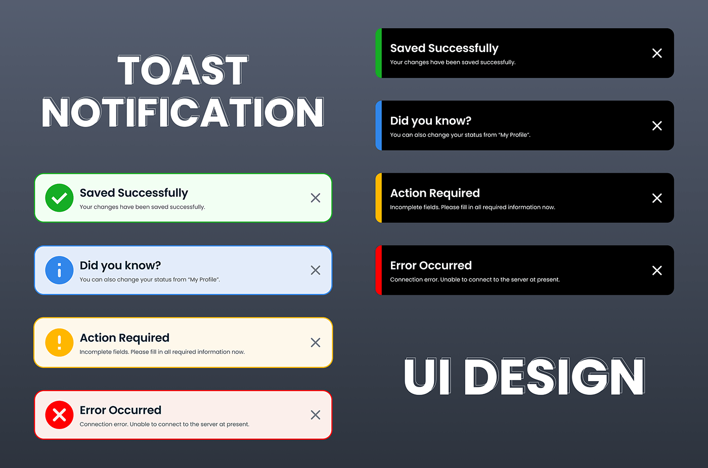 UI ux notification screen Popup Web Design  home page landing page ui design Snacabar Toast Notifaction