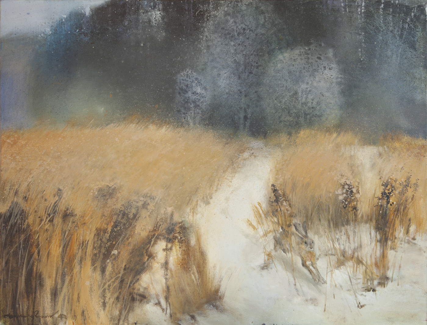 oil canvas hare snow forest winter danilmariia danildanilovskii