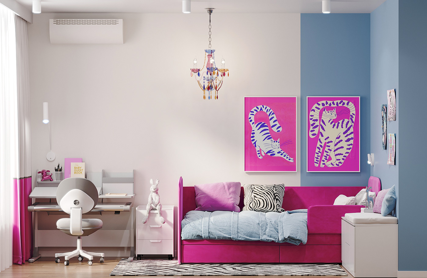 kidsroom Interior design 3ds max Render visualization interior design  corona bright fuchsia
