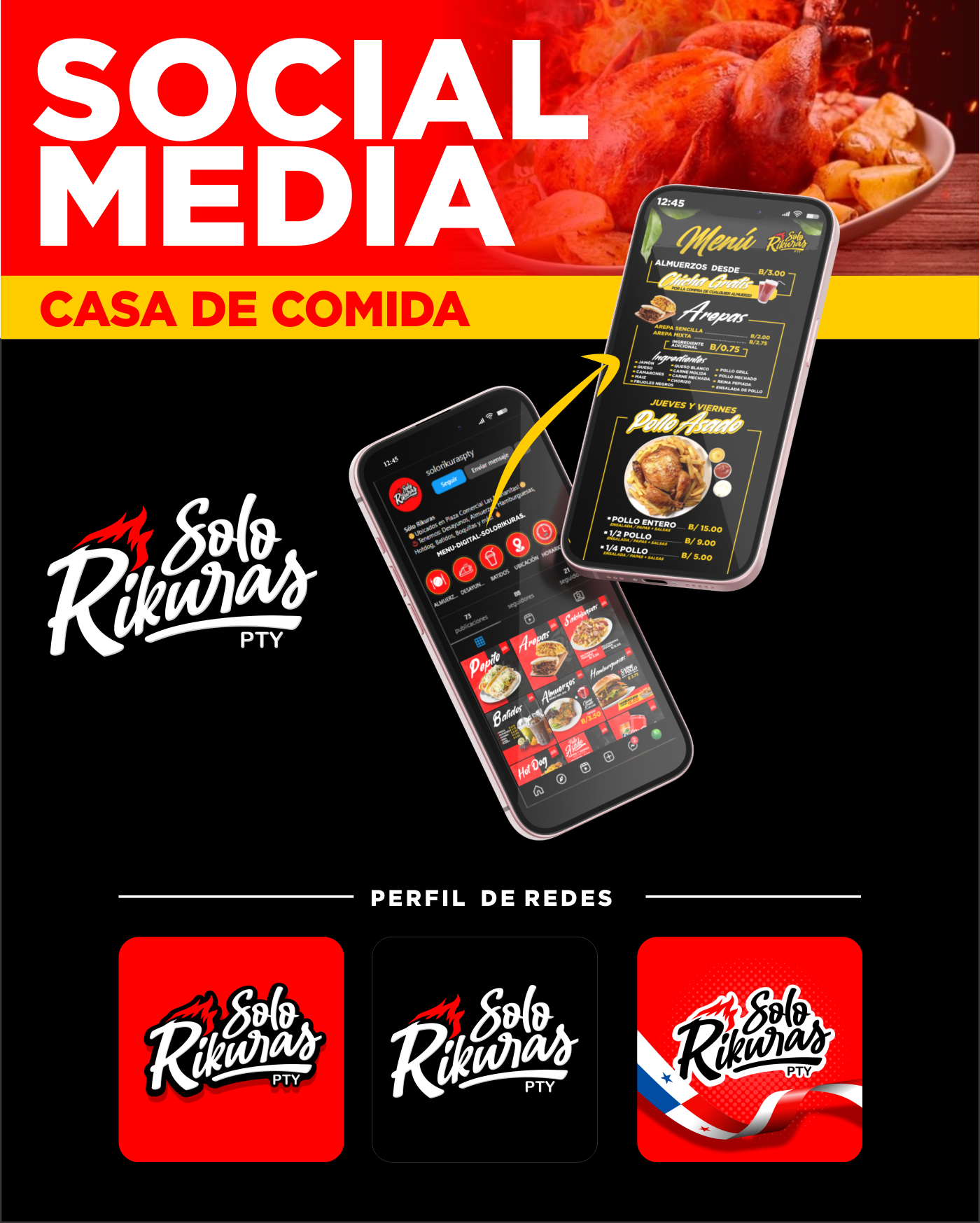 comida menu design Social media post instagram video panama arepas Comida Rapida.