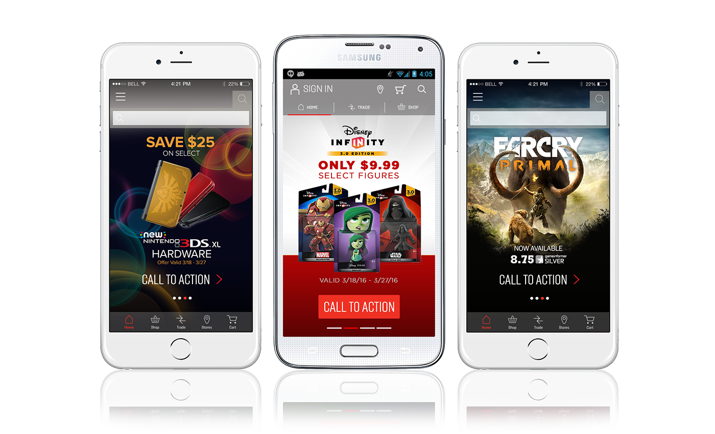 UI Mobile Banners GameStop Gamer advertisement Web Design  app design Nintendo batman