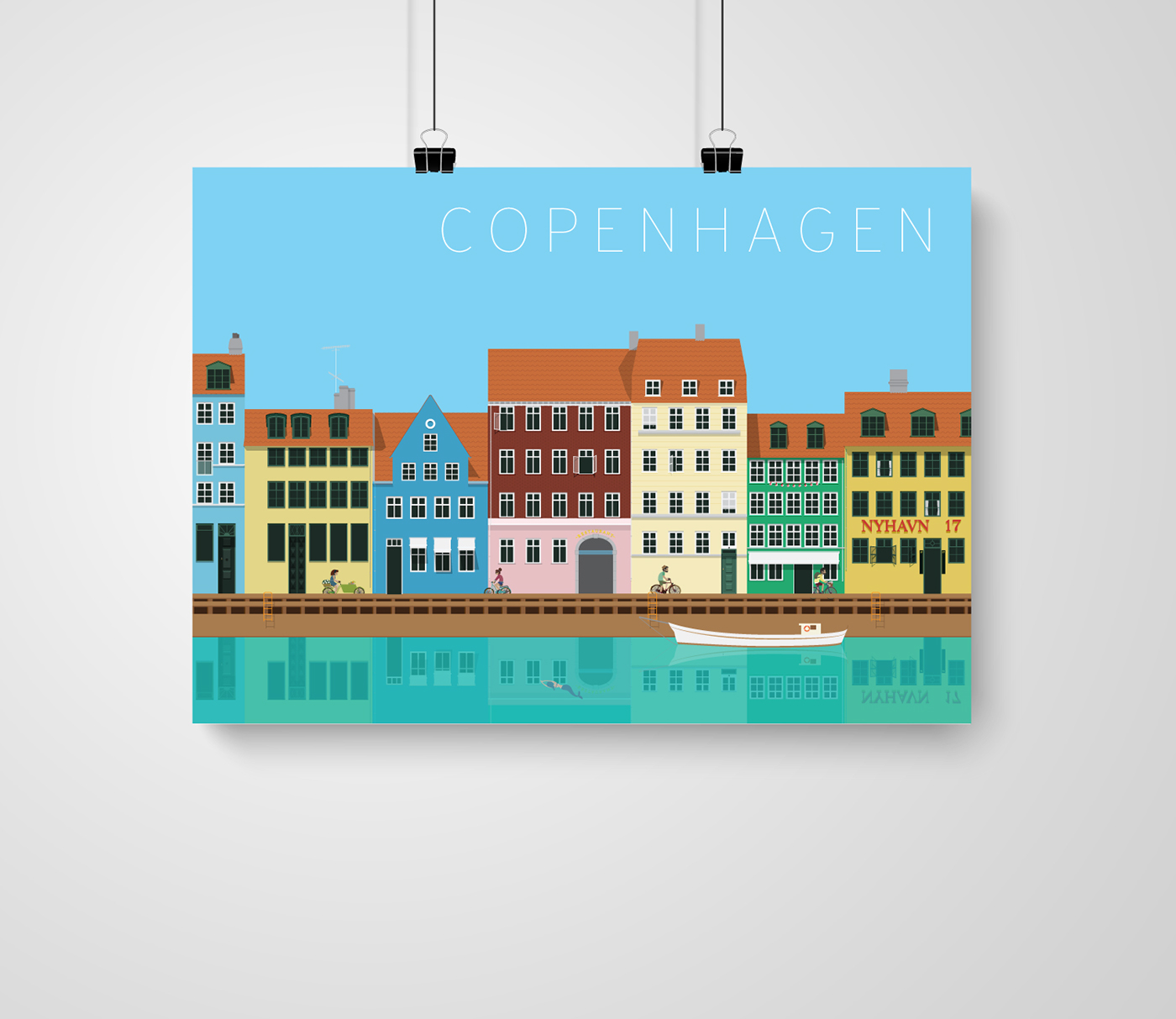 copenhagen Cph denmark poster ILLUSTRATION  nyhavn mermaid city building