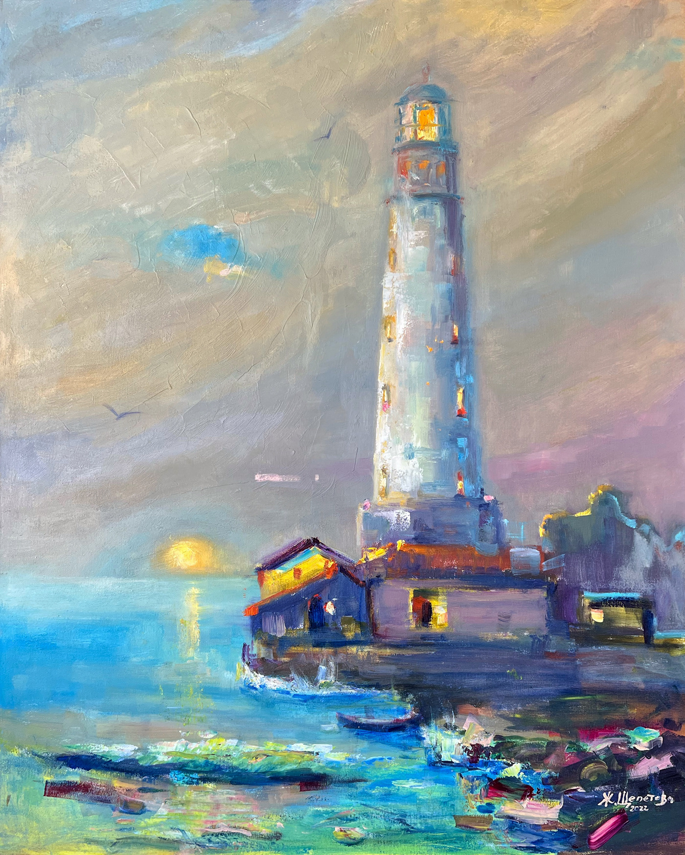 маяк живопись картина искусство художник импрессионизм Картина маслом маяк на картине