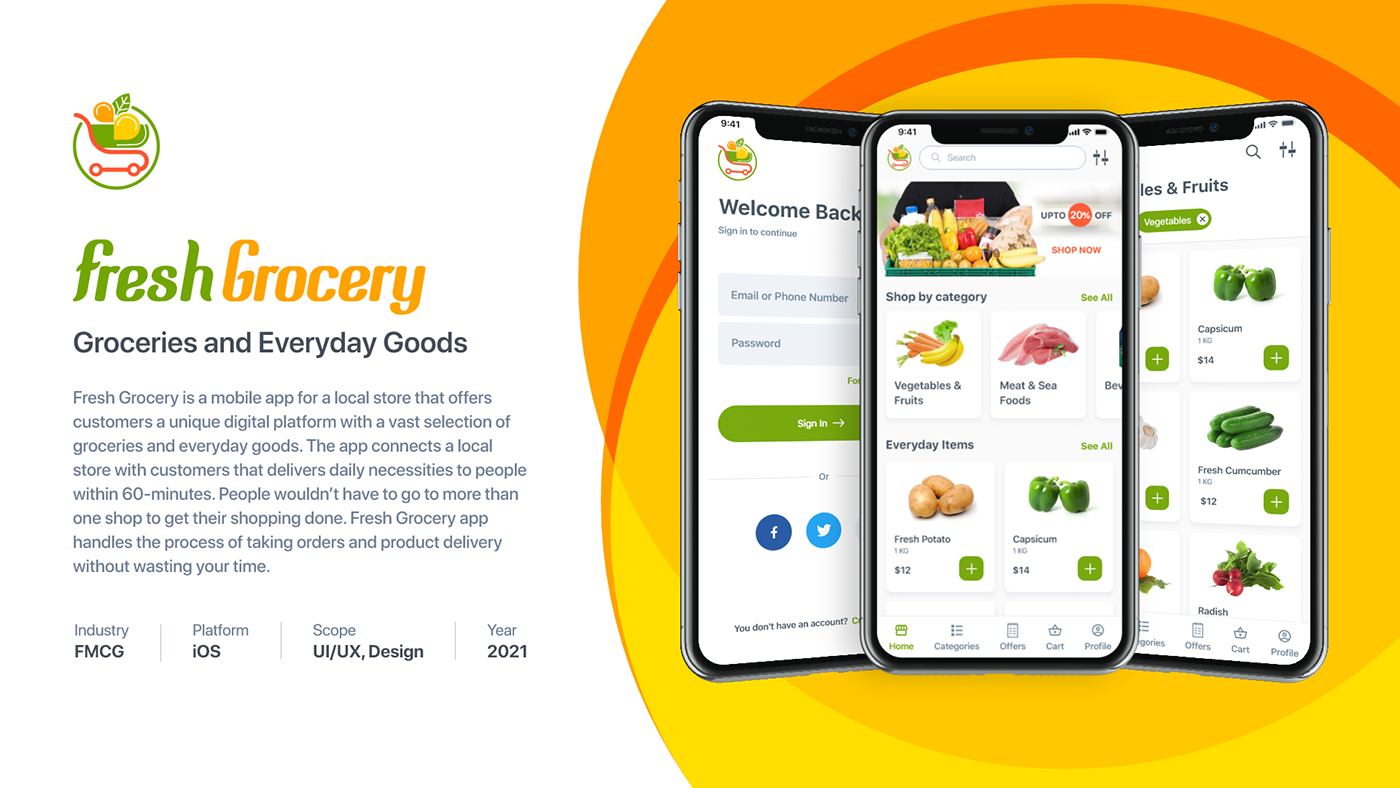 FMCG Fresh Grocery Grocery App Grocery App design grocery mobile app iOS app design mobile app design mobile ui/ux