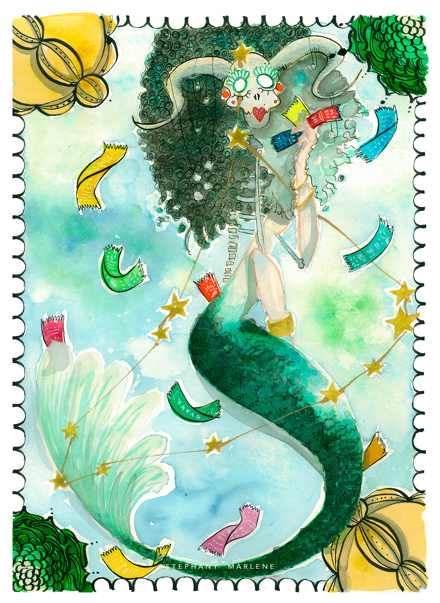 miss catrina capricorn stephanymarlen3 watercolor tijuana mexico zodiac catrina death