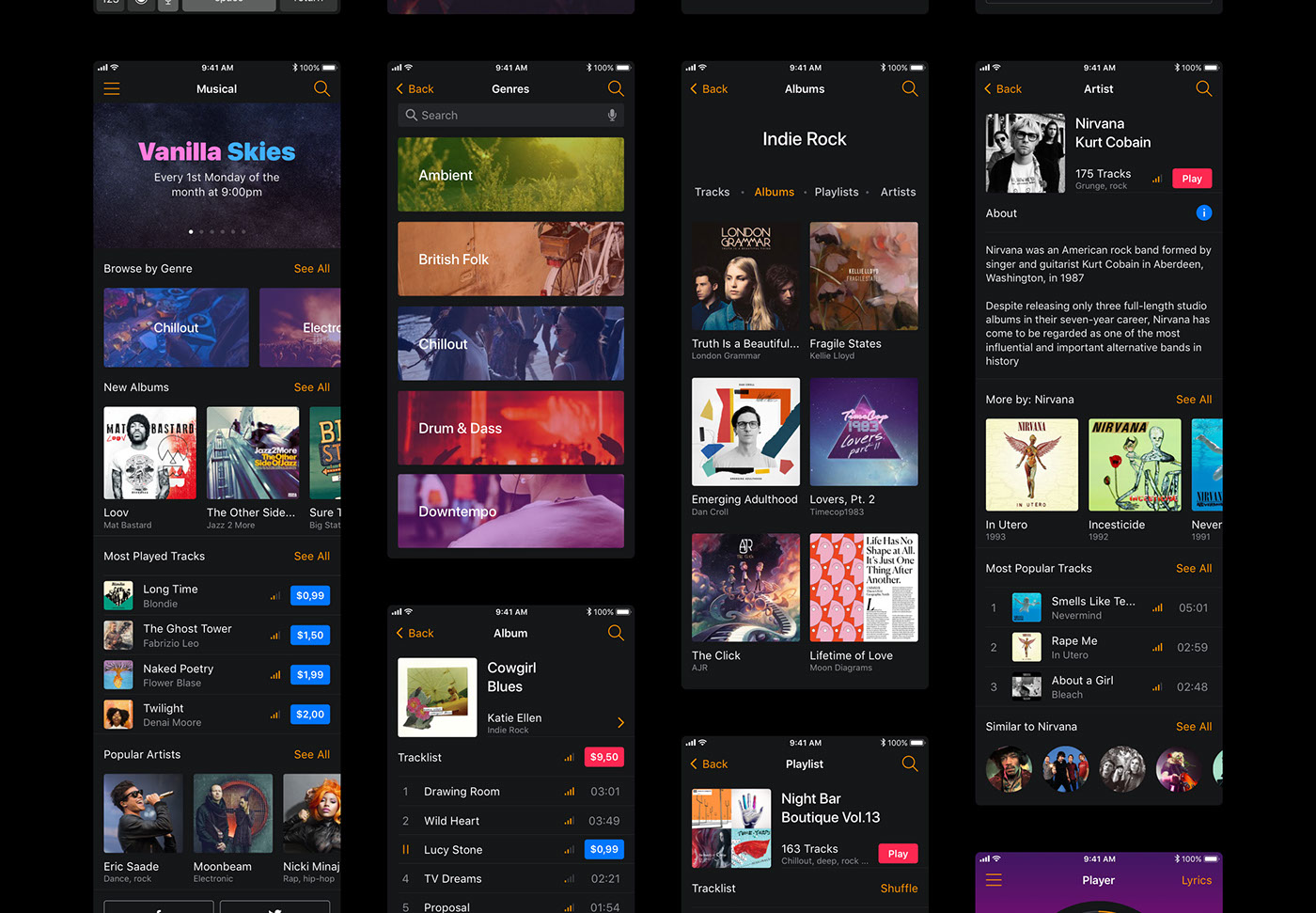 ui kit player Music UI Mobile UI Kit musical ui kit Sketch Template iOS App music app music