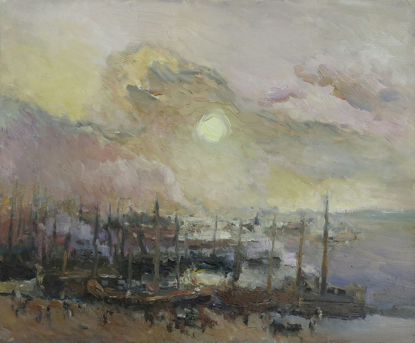 sea sunset oil on canvas yellow danilmariia Sea landscape
