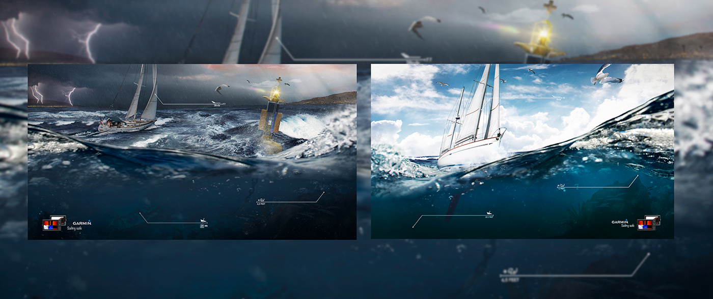 Garmin Sail boat Advertising  Photography  inspiration manipulation commercial Ocean navigation