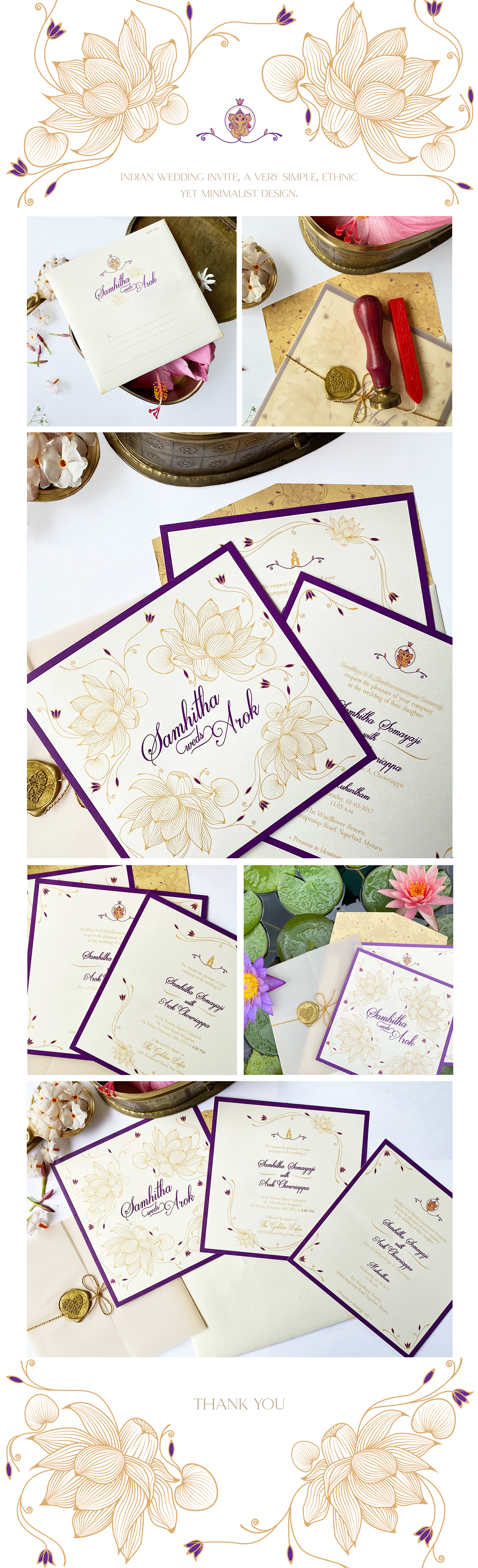 wedding invitation indian wedding IndianWeddingCards lotus flower adobe illustrator digital illustration simple invitation