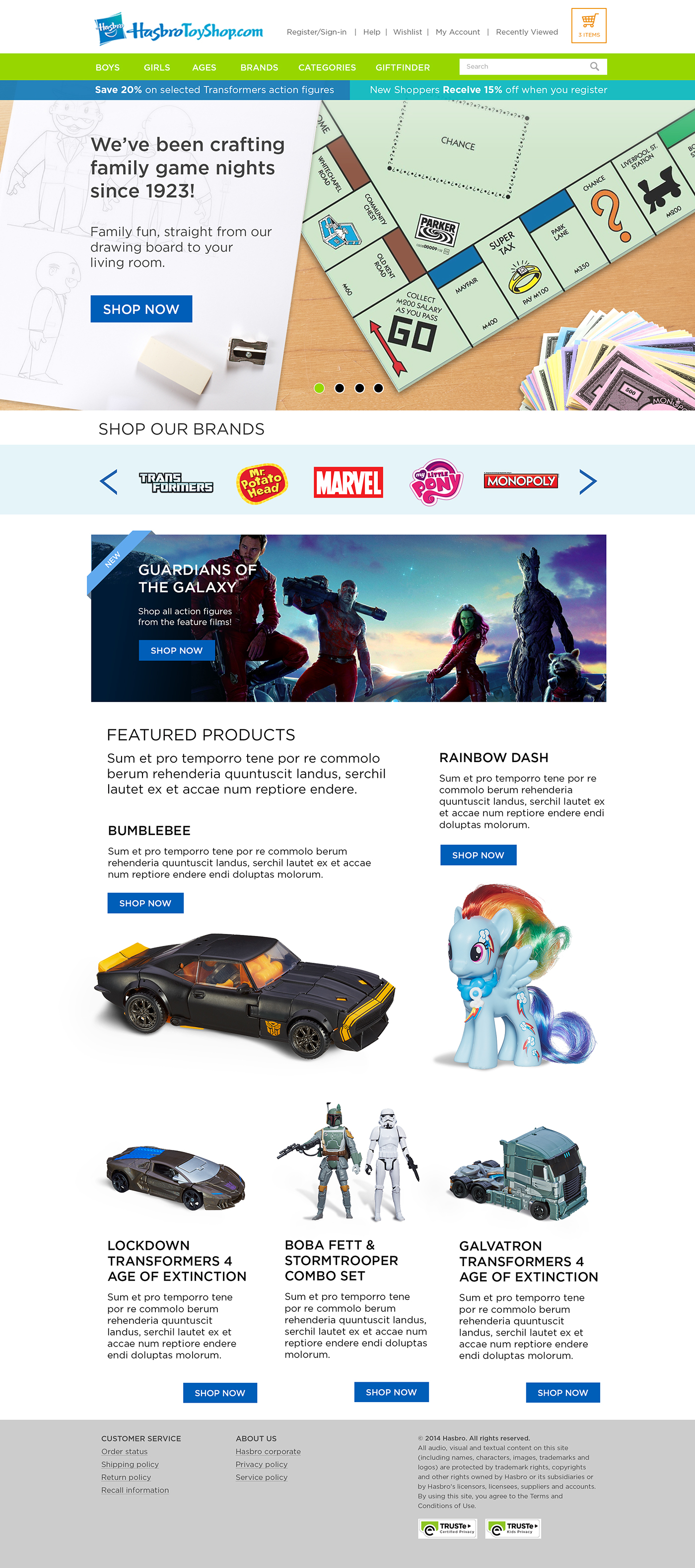 Hasbro Web redesign toys e-commerce