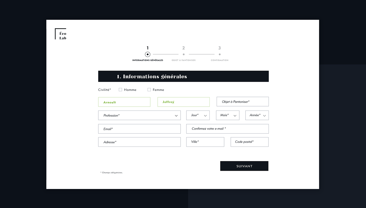 pantone Ecology object creation Webdesign UI ux fullscreen Forms Ecolab