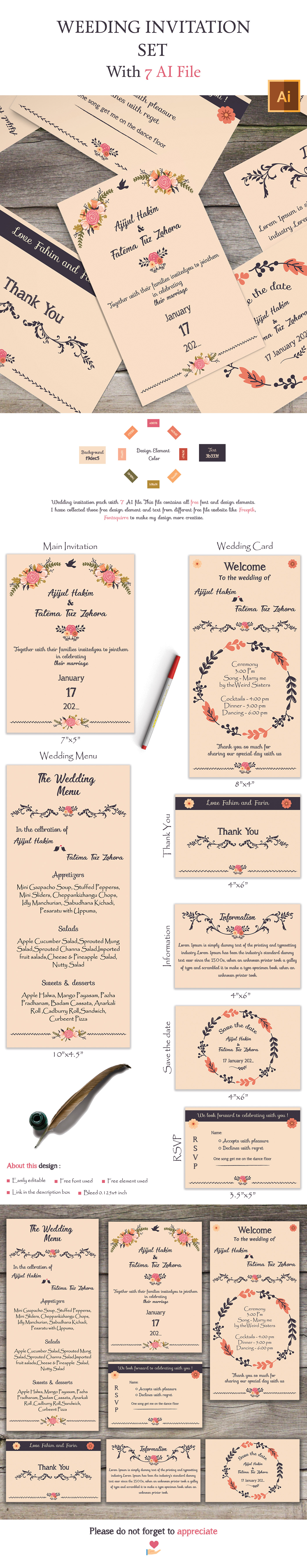 wedding invitation wedding adobe illustrator Invitation invitation pack creative design print print design 