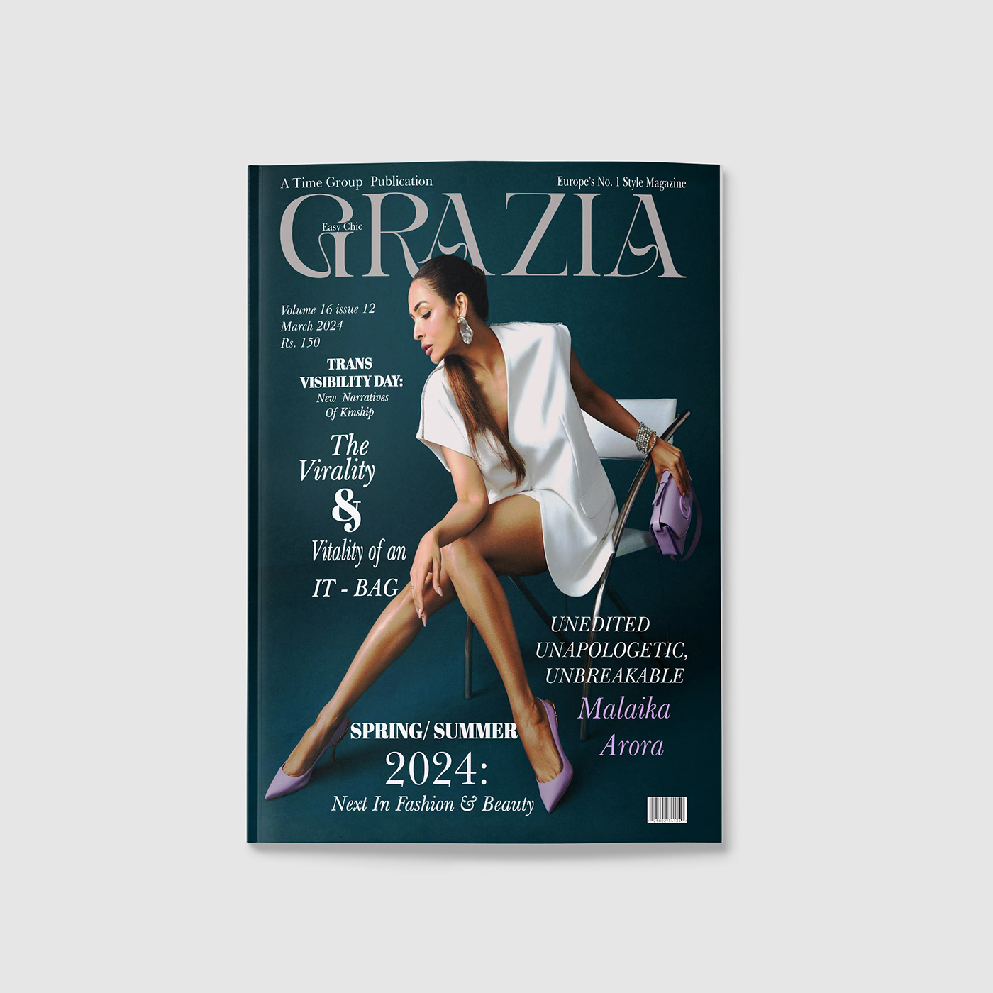 grazia photoshop Illustrator beauty Fashion  design Graphic Designer Magzine cover design Malika arora khan cover design