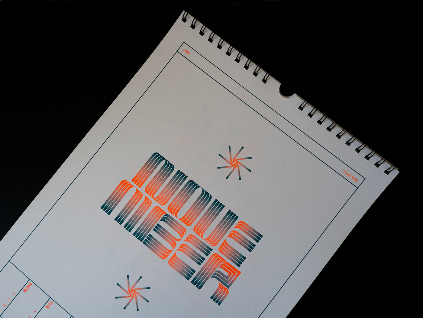 calendar experiment experimental fluor orange poster Riso risograph teal typo typography  