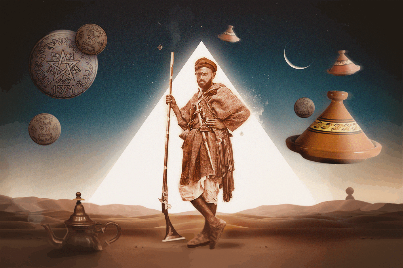 ILLUSTRATION  Morocco Moroccan warrior artwork Maroc tajine Dirhams Space  surreal