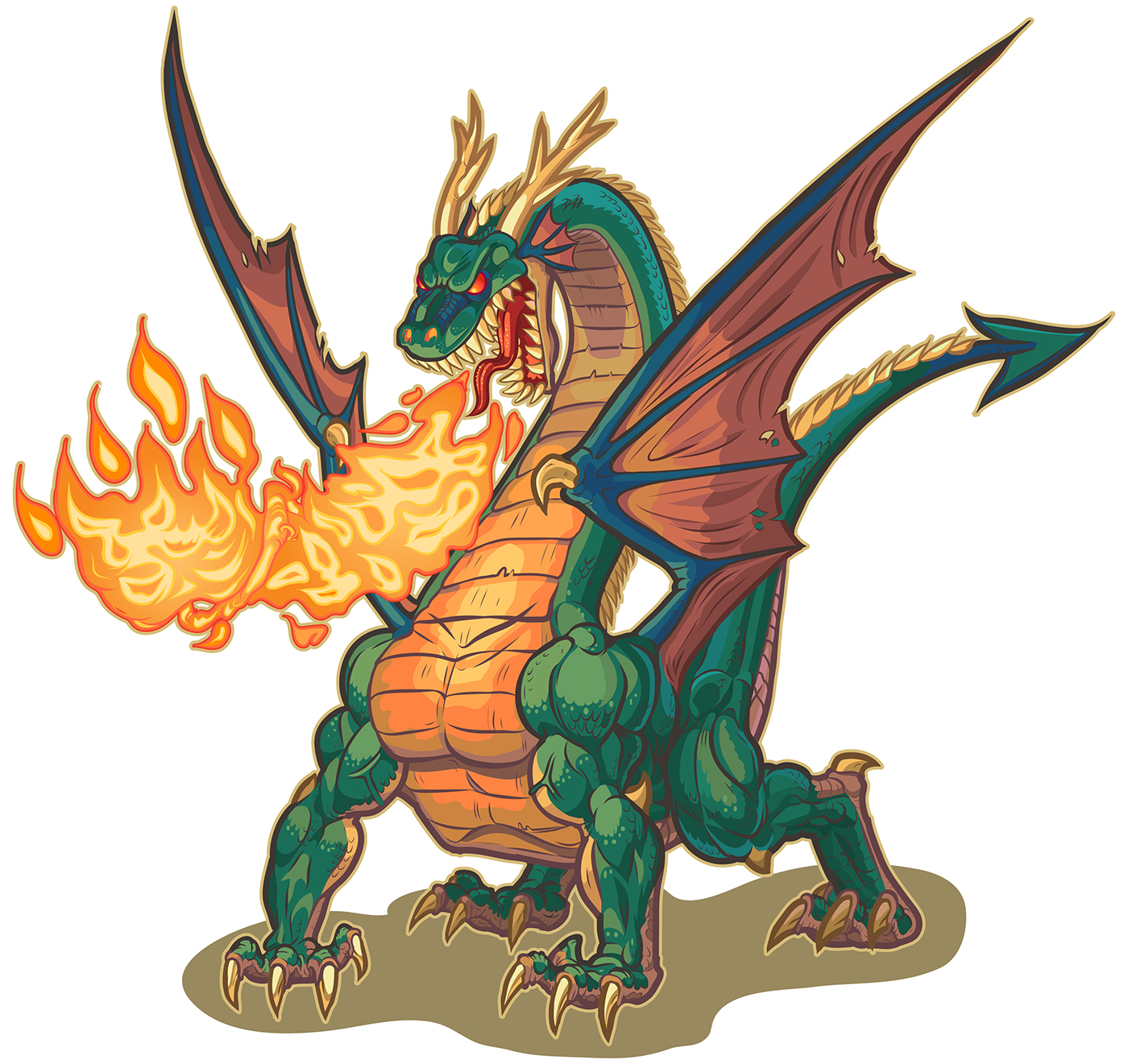 Dragon breathing fire vector illustration on Behance