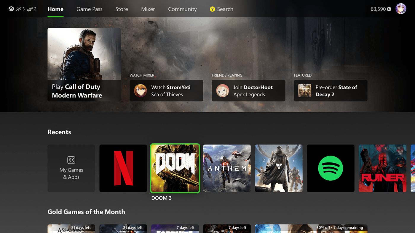 xbox dashboard game console One Microsoft UI ux prototype redesign