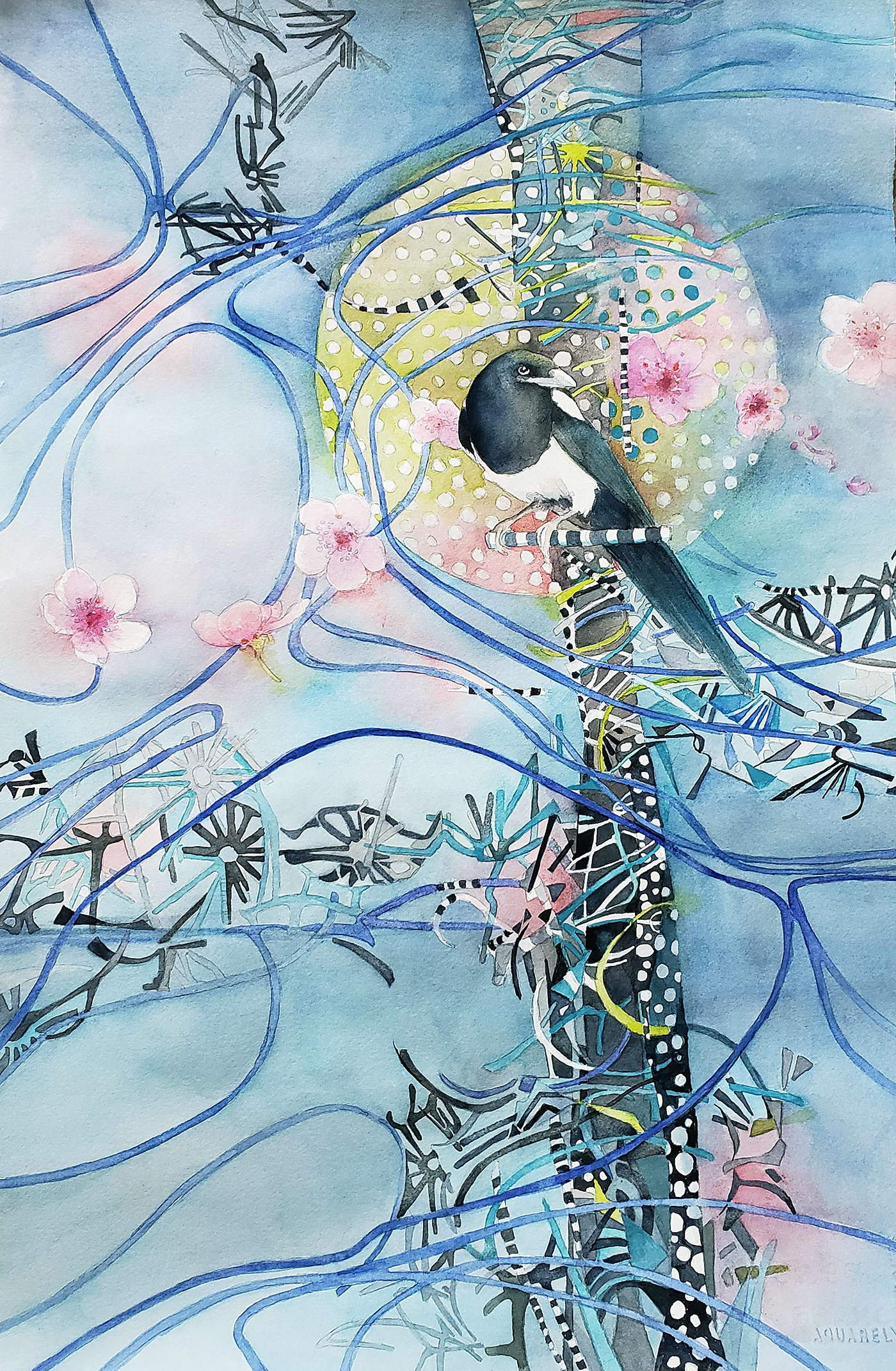 magpie watercolor Patterns Swirls