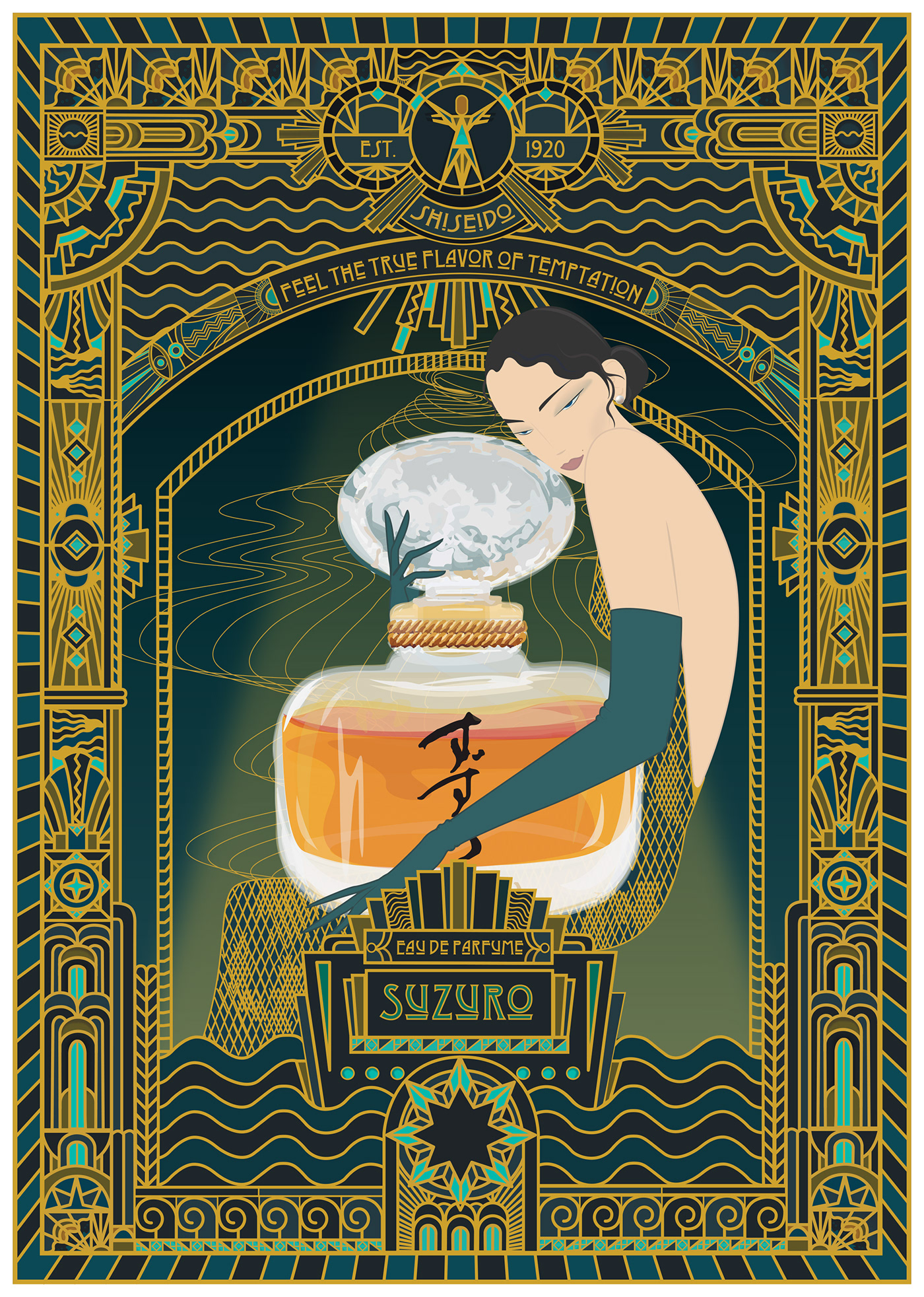 art deco poster vector graphics ILLUSTRATION  Adobe Illustration Advertising  perfume