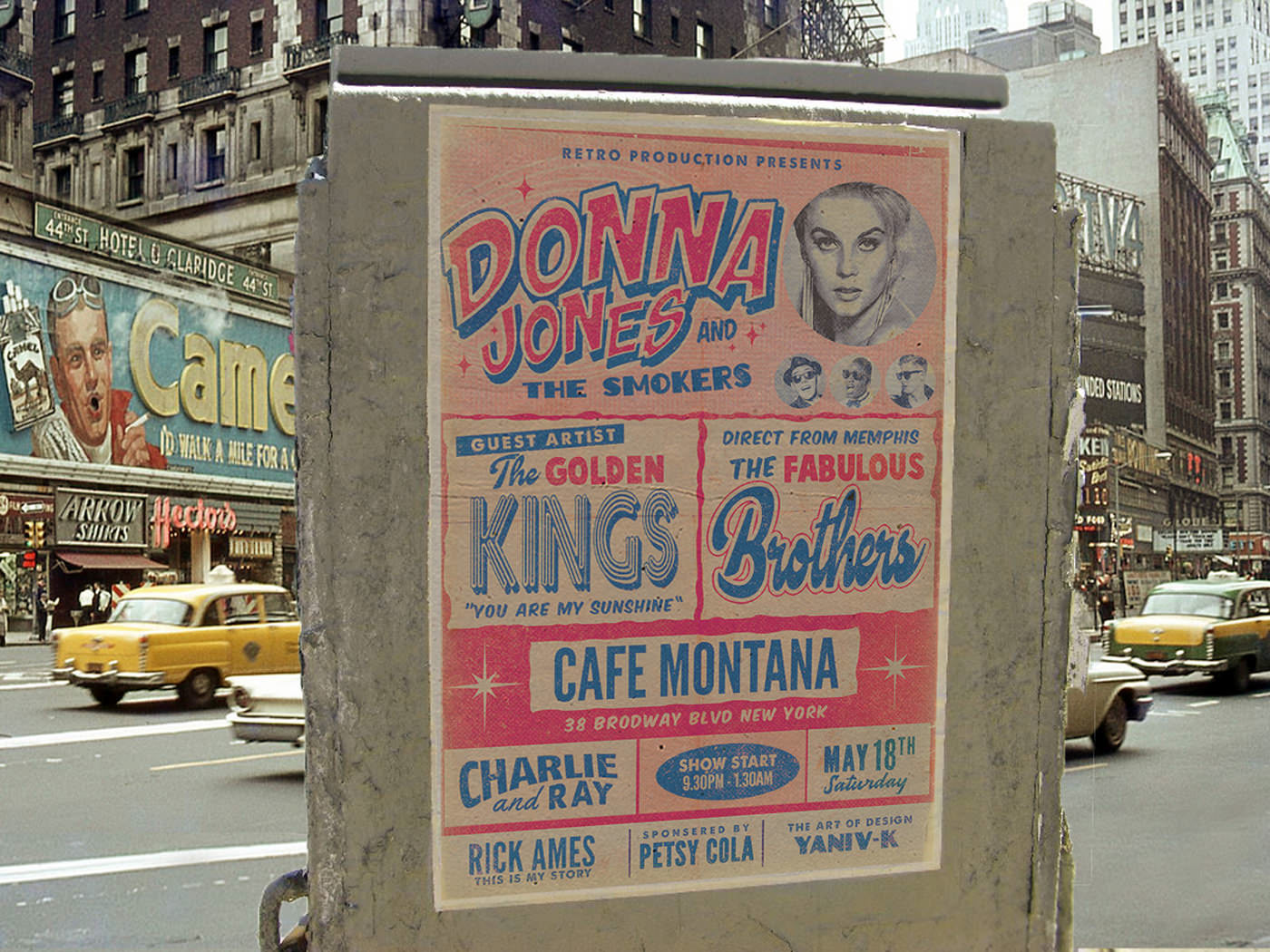 60s concert festival flyer pink poster psd Retro template vintage