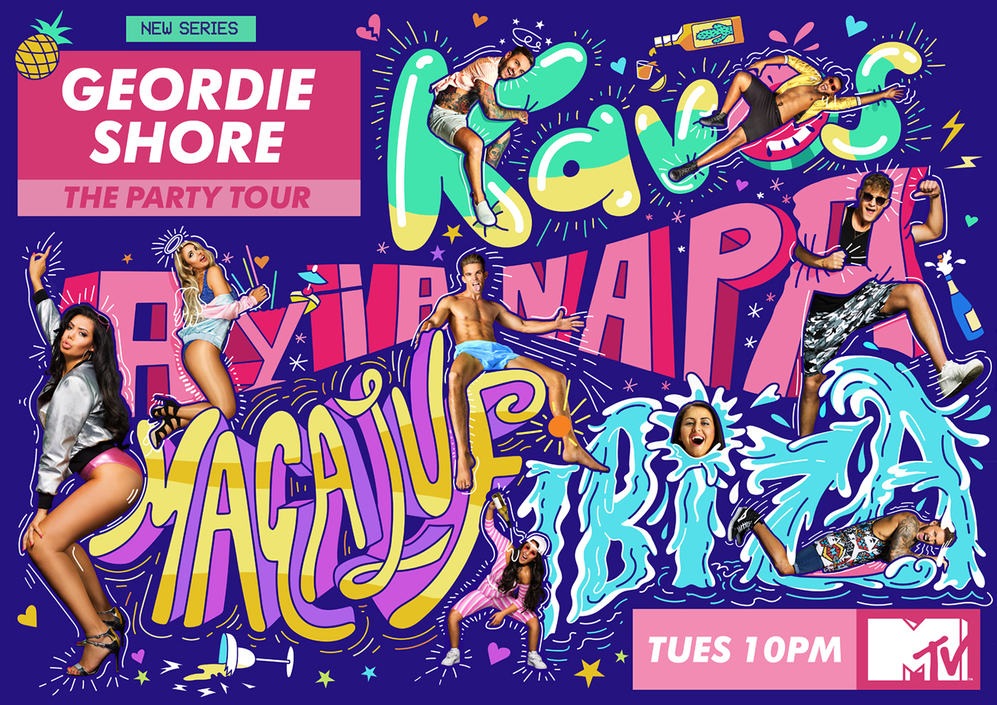 geordie shore Mtv Fun party lettering crazy pop rainbow 90s keemon