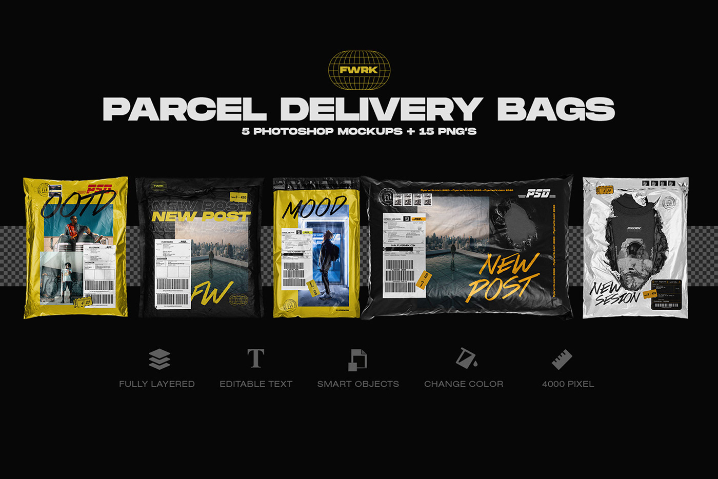 bag delivery mailing Mockup packet paper parcel photoshop shipping