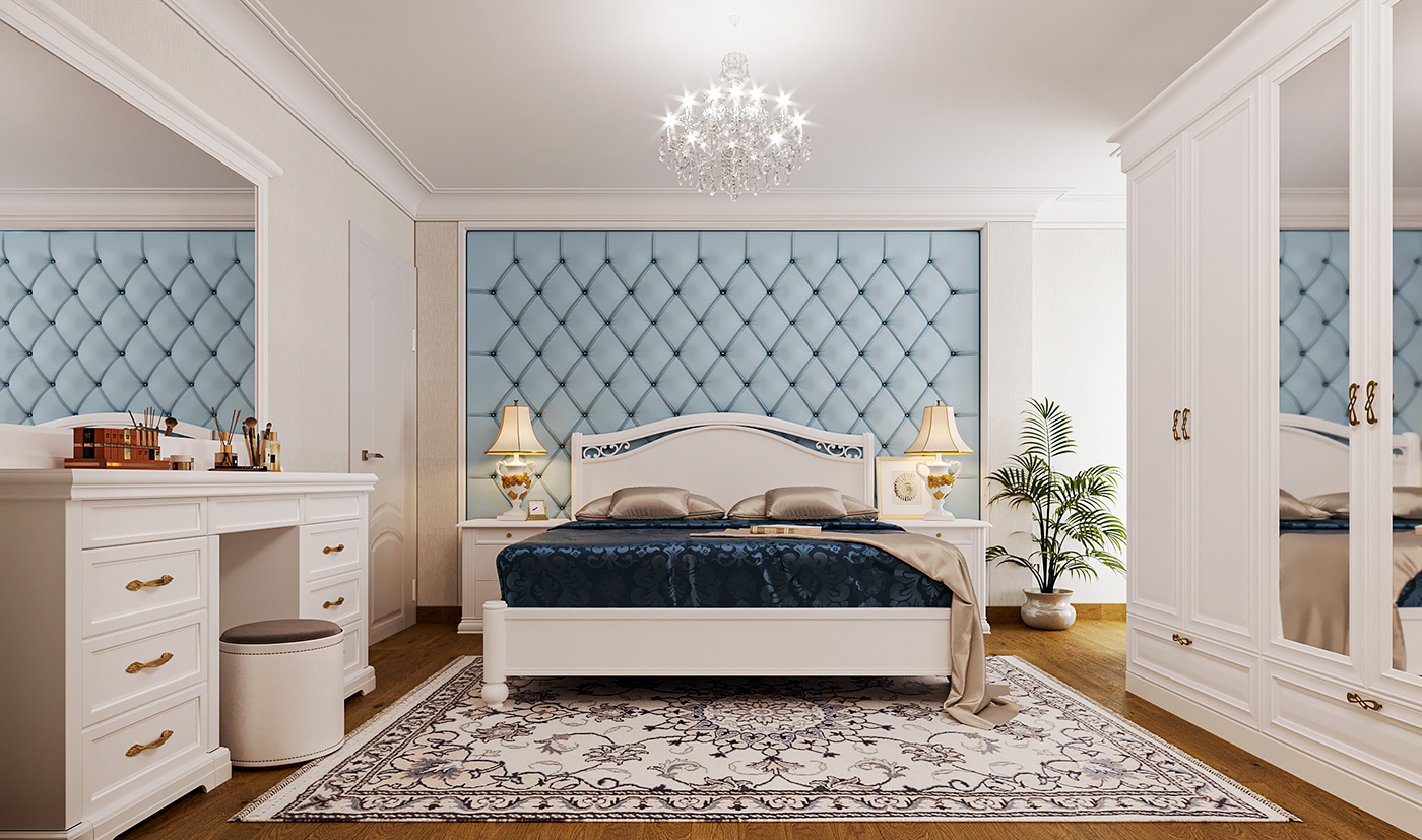 bedroom design visualization Render corona Classic bluebedroom masterbedroom design 3D Rendering modeling babyblue