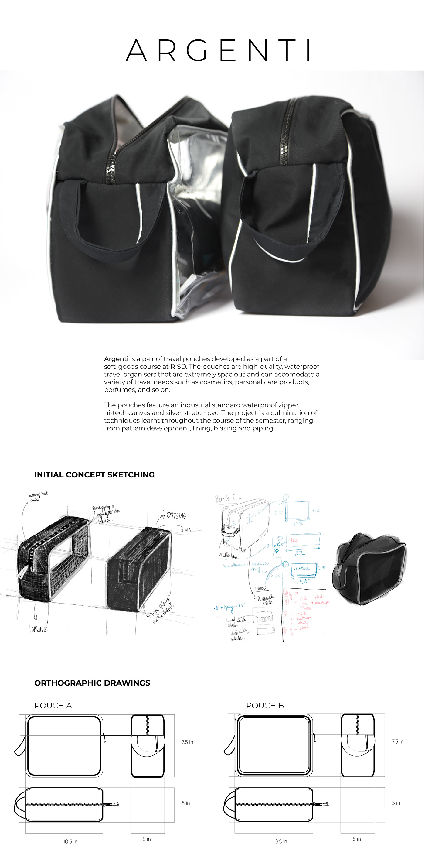 sewing soft goods product design  Travel modern black and white industrial design  bag design