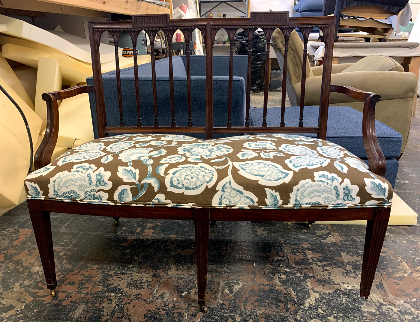antique fabric furniture furniture design  Interior interior design  reupholstery settee upholstery vintage