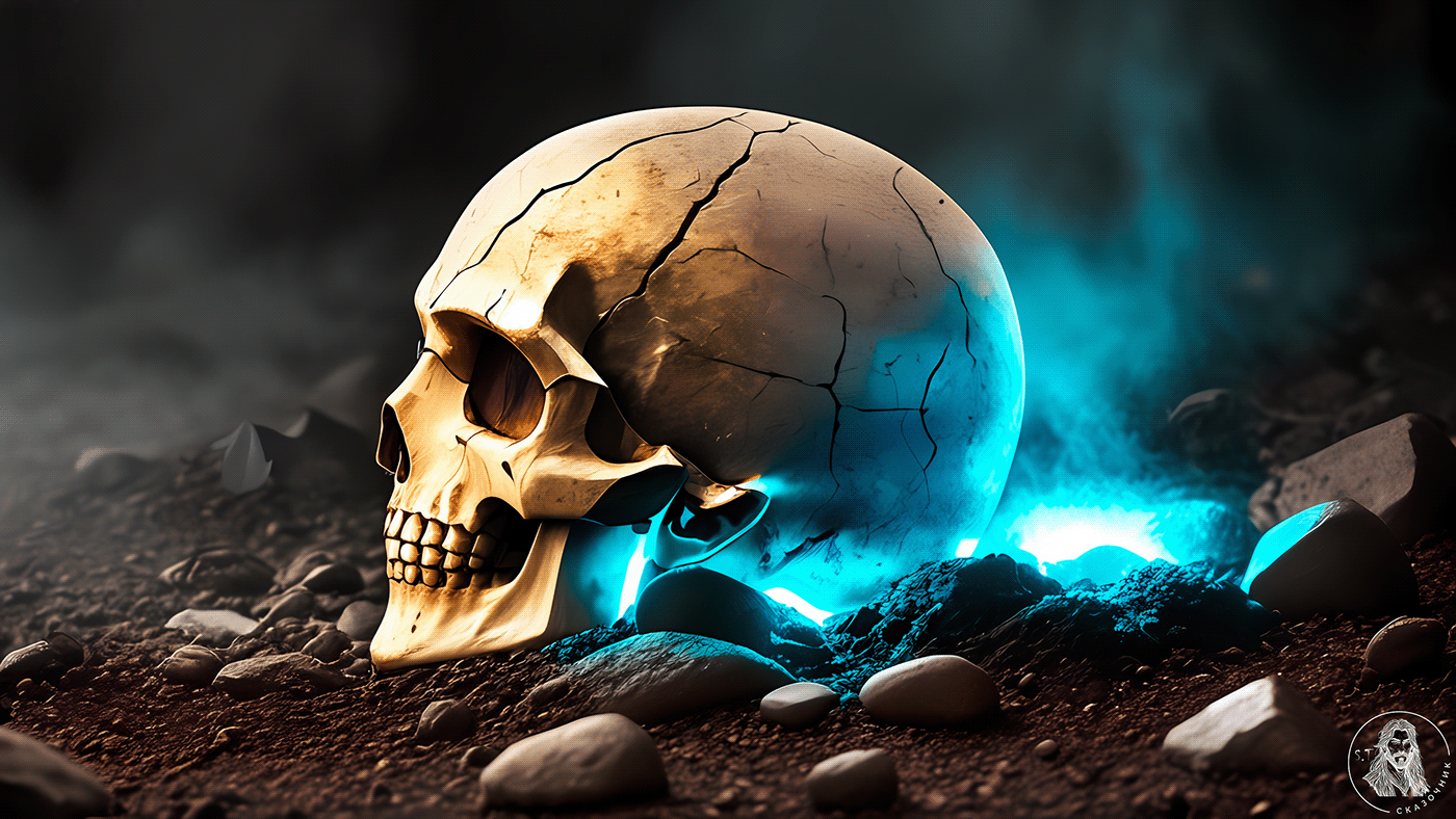 Cranium skull skeleton death bones neon ai Ai Art stable diffusion wallpaper