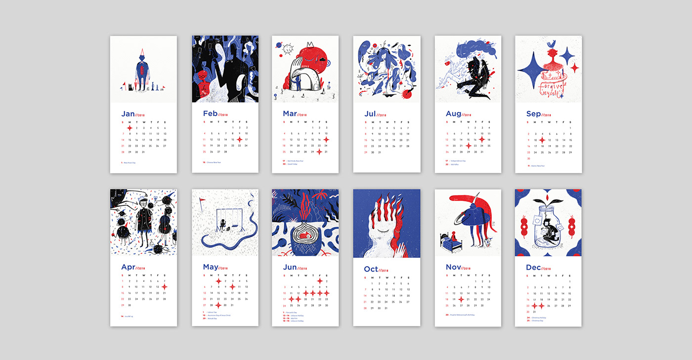 calendar indonesia kalender blue craft red print pop surrealism surrealism sarkodit