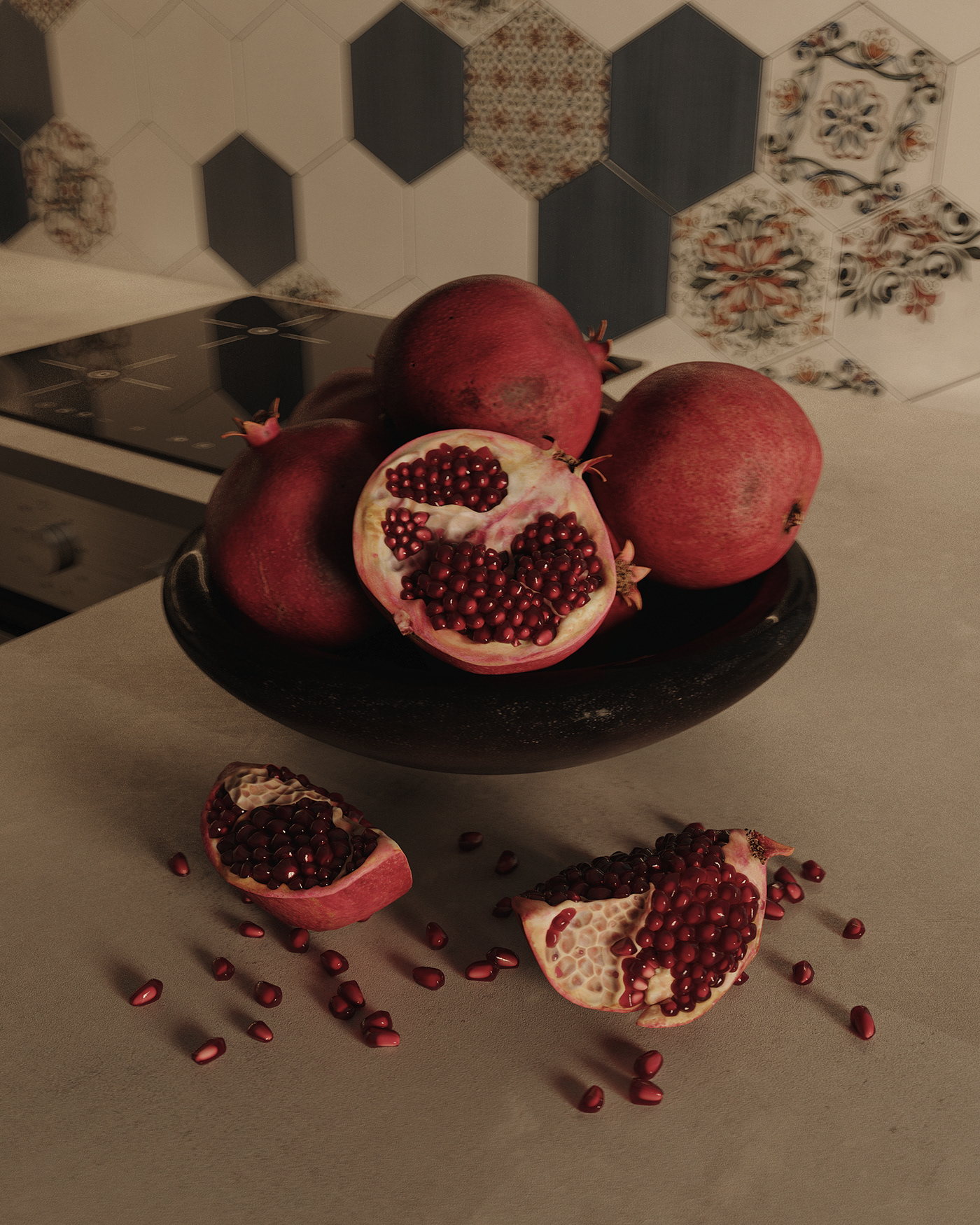 apartment archiviz CGI home house kitchen living room lounge pomegranate Render