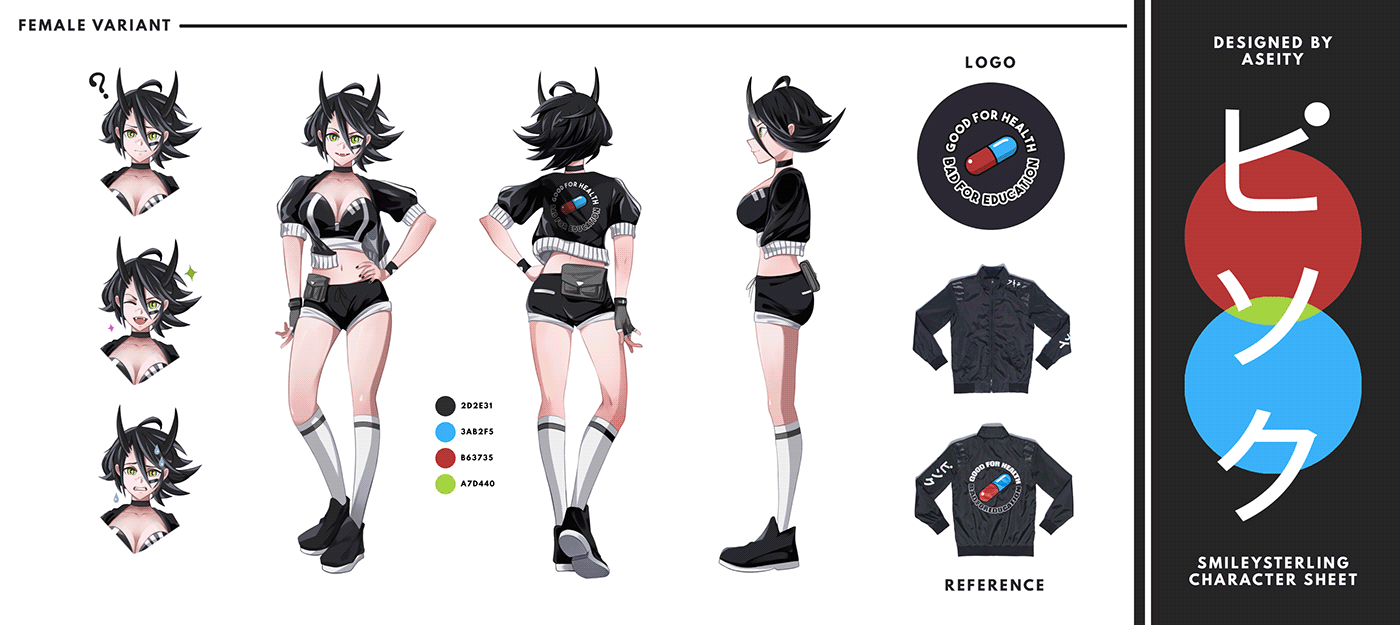 anime Aseity Character design  Character Sheet SmileySterling vtuber