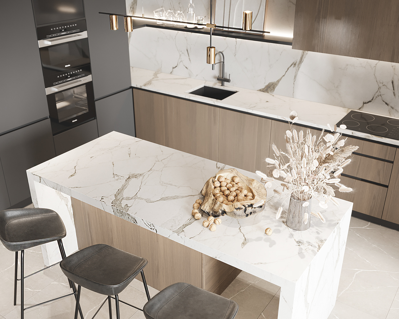 3ds max corona Interior interior design  kitchen living room modern Render visualization