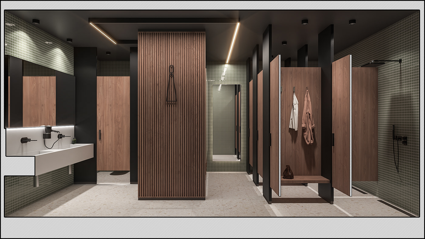 3D 3ds max architecture archviz CGI gym interior design  locker room Render vray