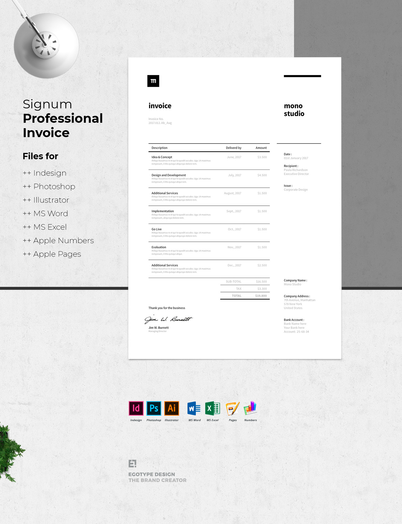 invoice Excel Microsoft word apple company iWorks professional template adobe