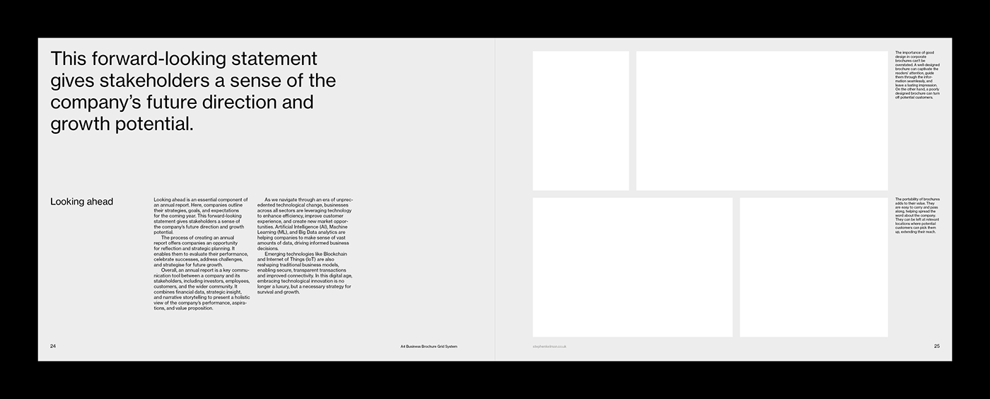 A4 Landscape Business Brochure / Report Grid System for Adobe InDesign | Internal spread example