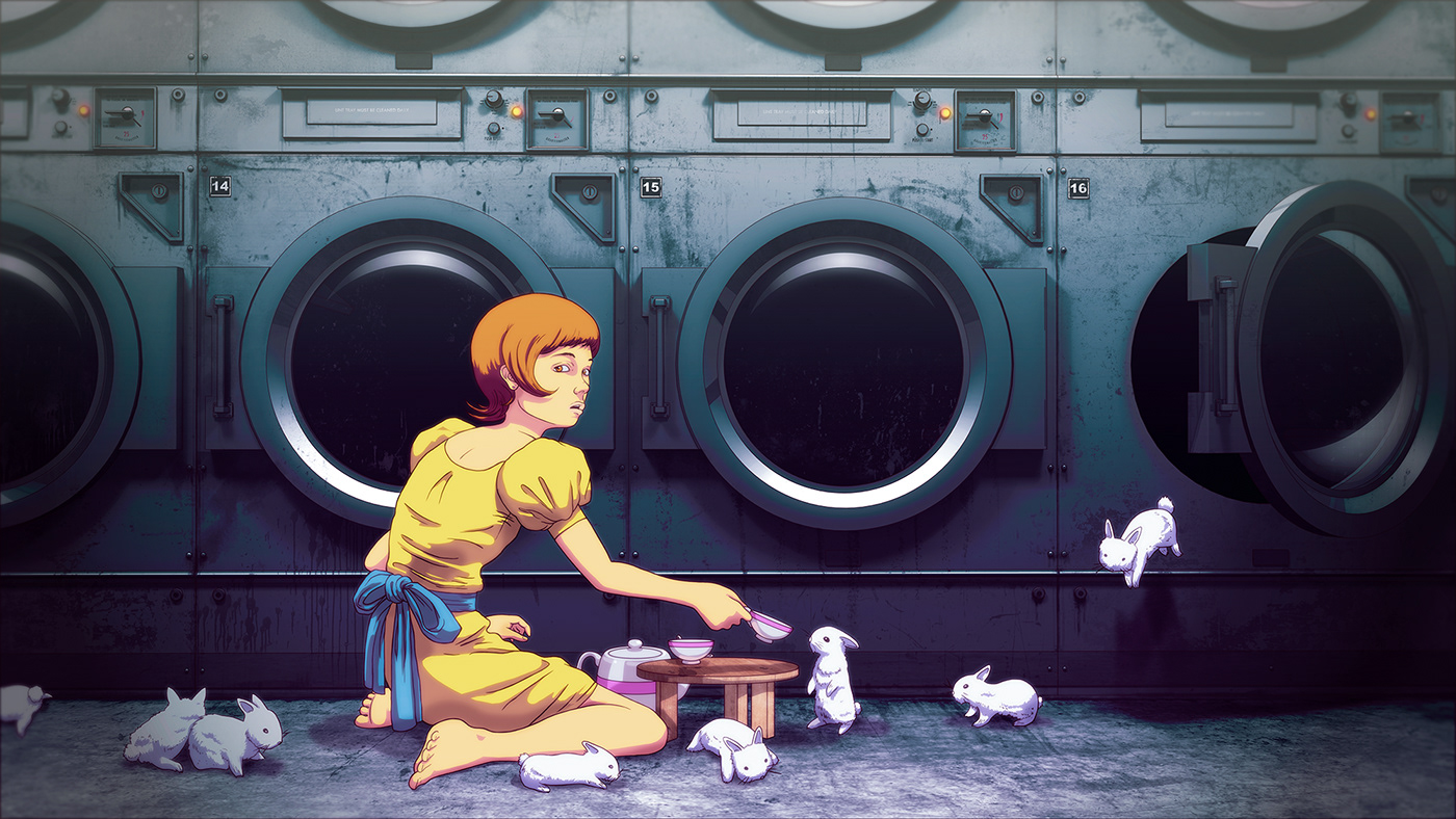 2D 3D alice in wonderland anime bunnies bunny Character Digital Art  laundry teatime