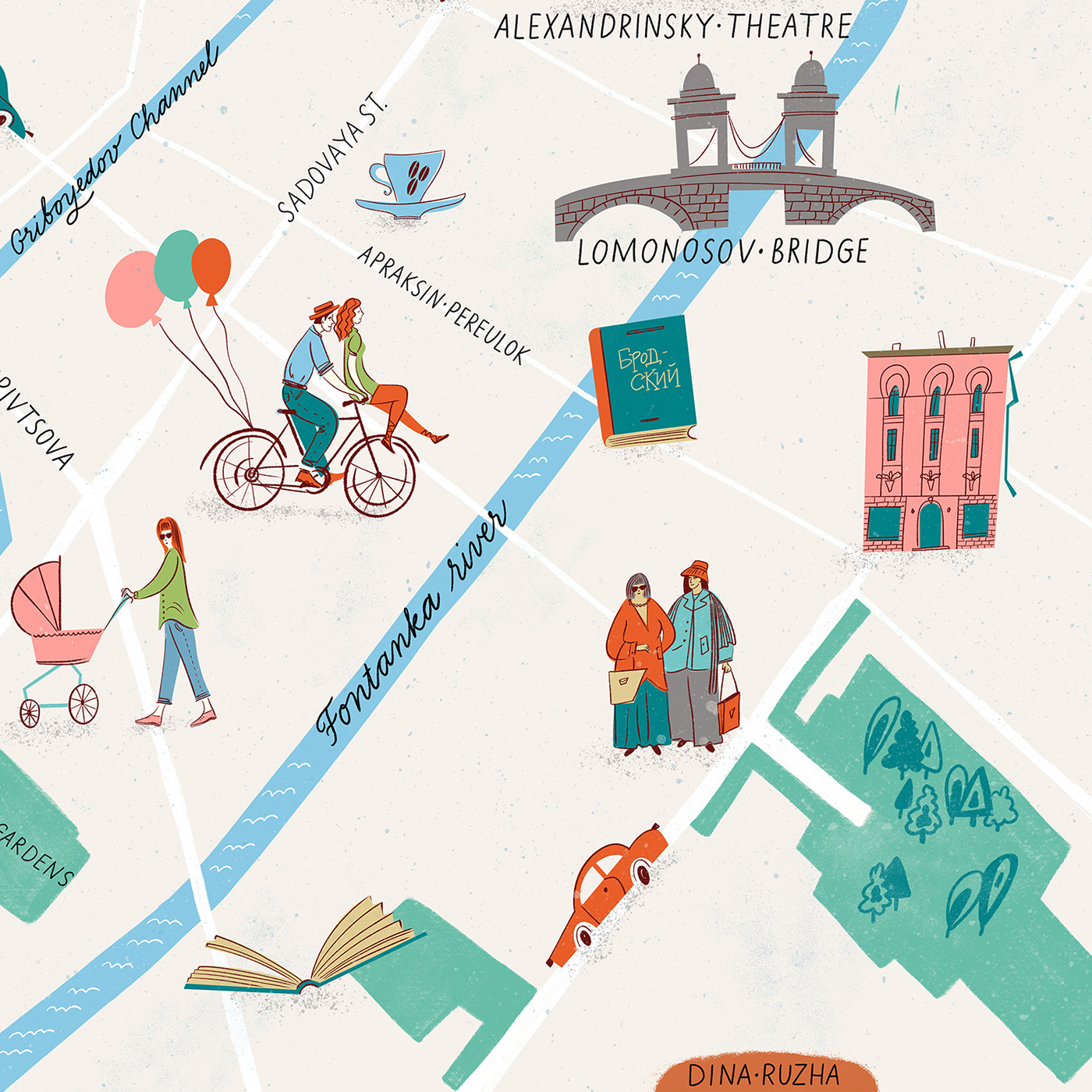 Editorial Illustration illustrated map illustrated posters ILLUSTRATION  map map of. st.petersburg maps postcards Trendy Posters