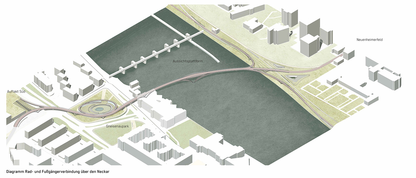 architecture bridge CityCenter curves modern pedestrian bridge Render river spatial experience