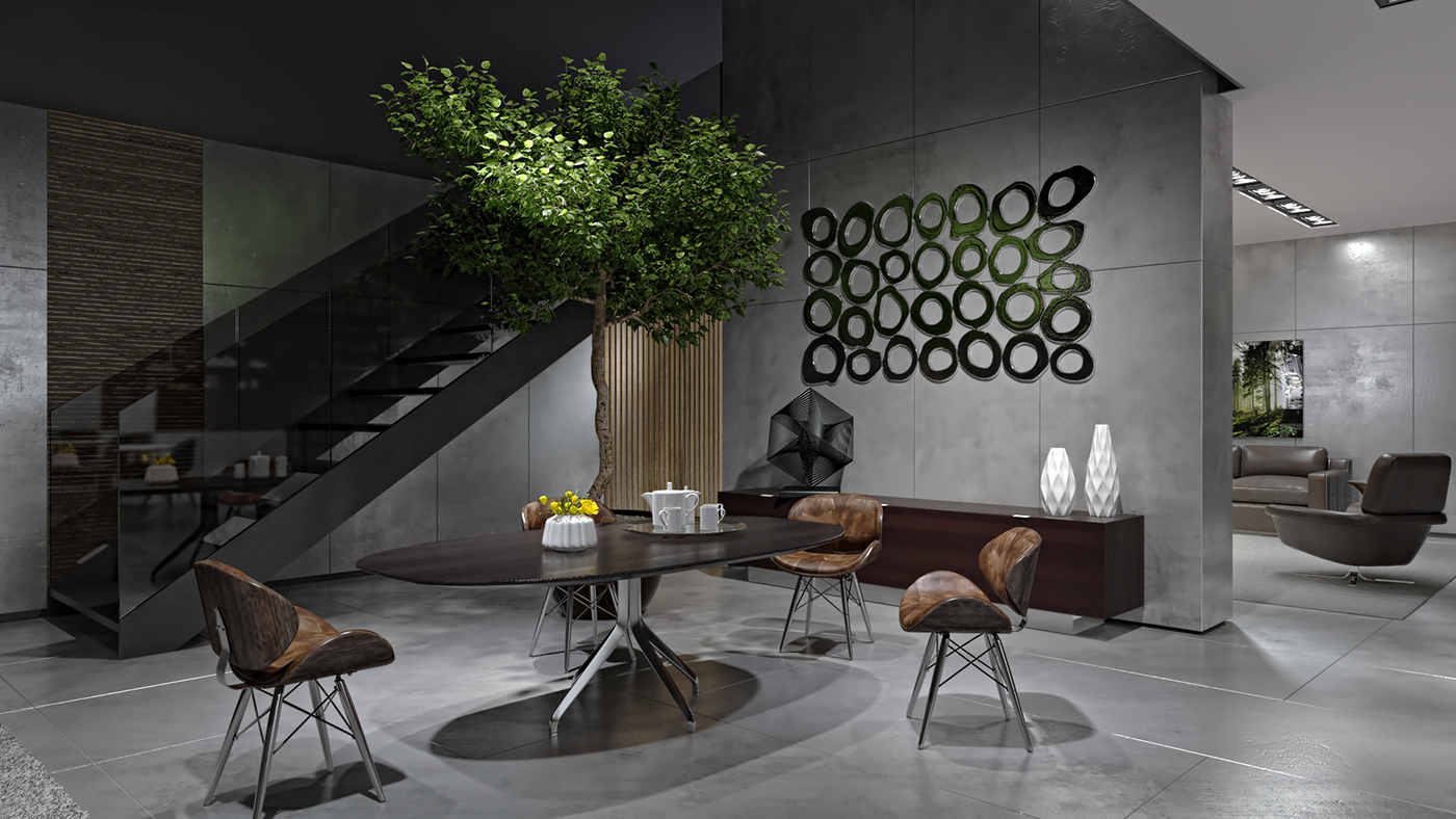 Minotti modern apartment showroom interior design  3D Visualization CGI 3D architecture contemporary interior italian furniture