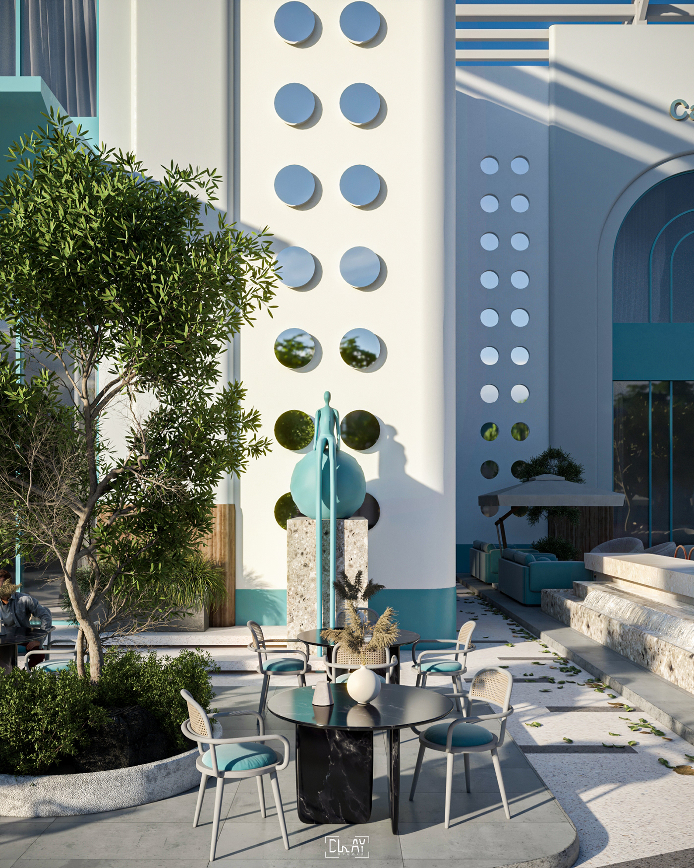 architecture design designer visual identity graphic design  3D Render modern restaurant visualization