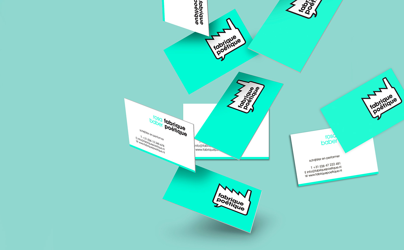 Fabrique poetique identity visual business card logo stationary clever Roll Up letterhead clean minimalistic turquoise avant garde graphic Theatre