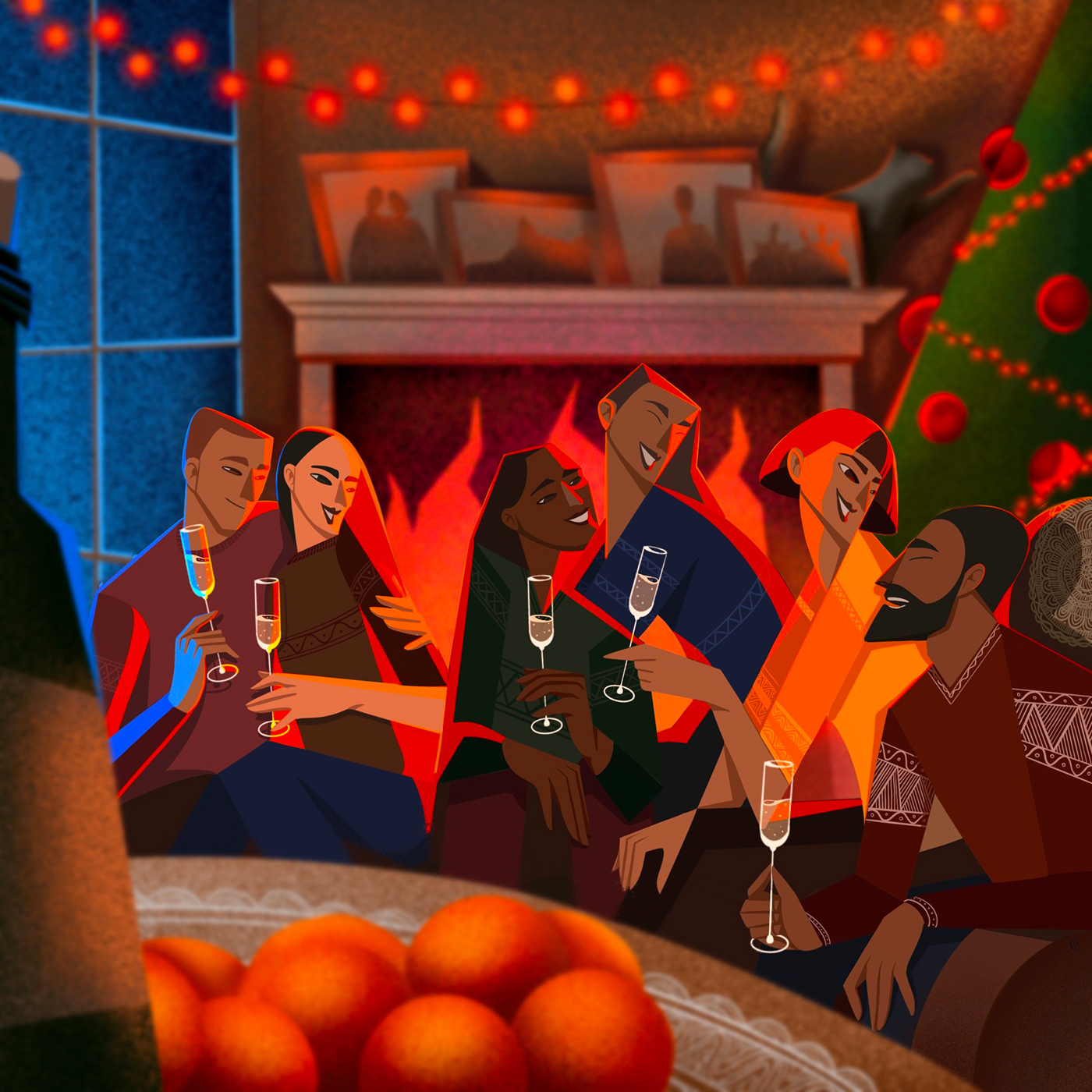 Christmas dinner family firends holidays ILLUSTRATION  new year party Procreate