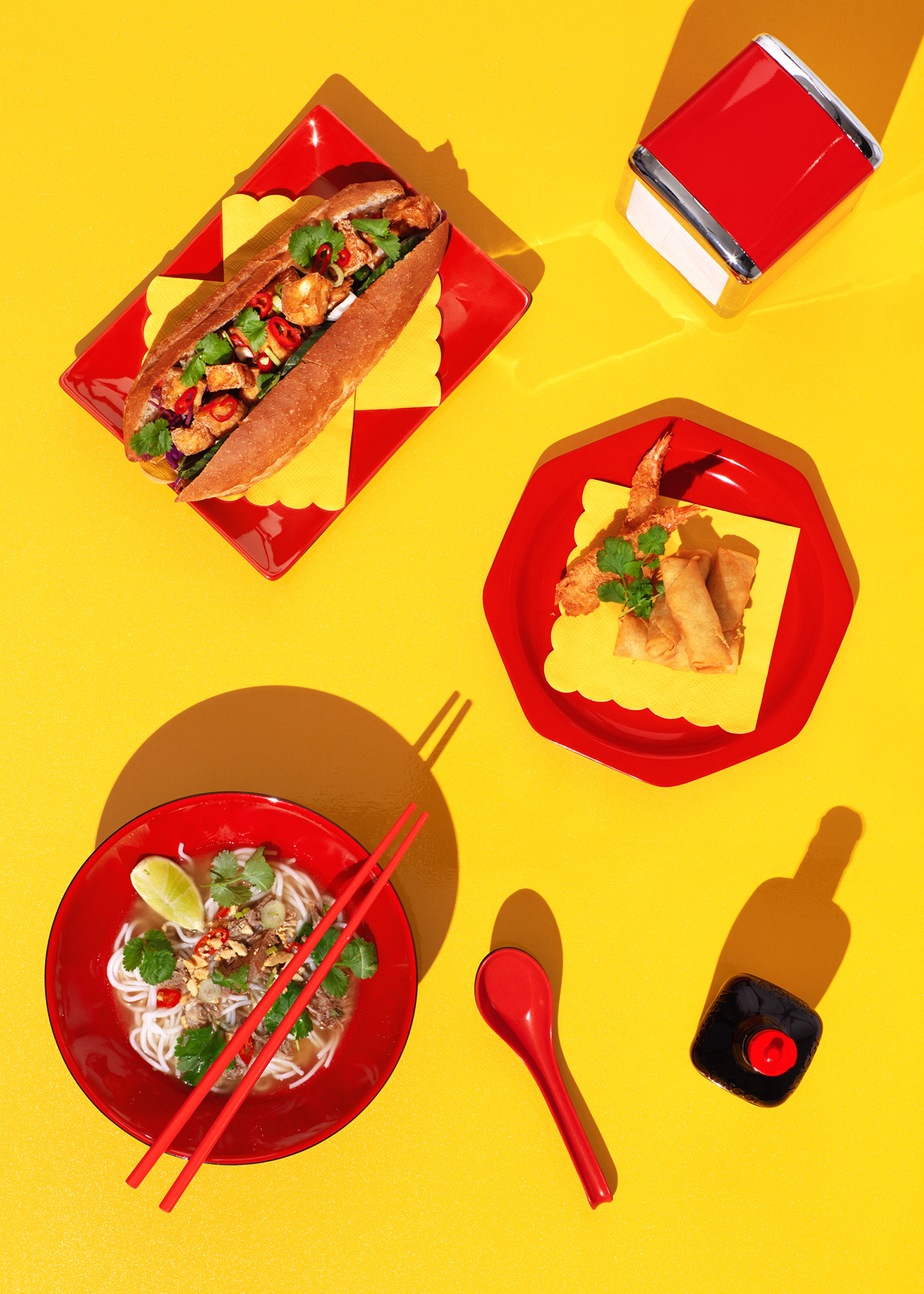 Color Pop colorful photography food photography Maggi Prop Styling red and yellow set design  still life