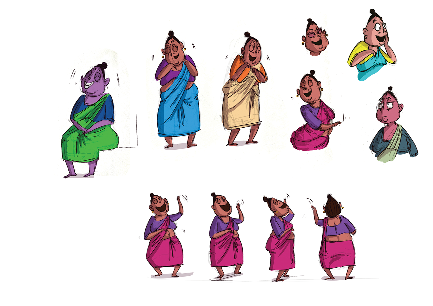 mother maid Character design  woman gestures turnaround