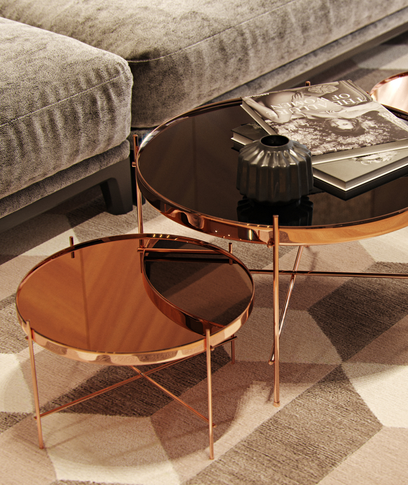 modern Render contemporary design wood dark gloss grey livingroom Interior