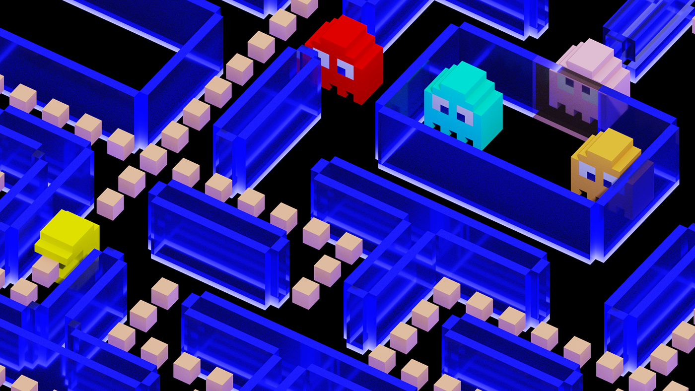 Pac-Man Retro gaming Magicavoxel voxel art voxels 3d animation voxel animation
