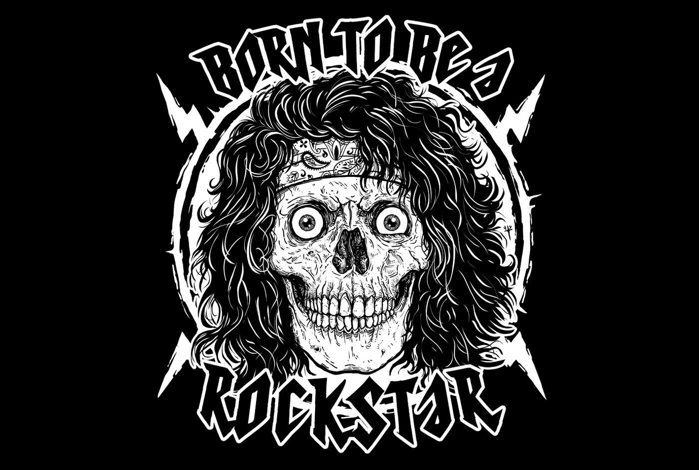 Rock on rock Rockstar skull glam Bandana ILLUSTRATION  rock n roll